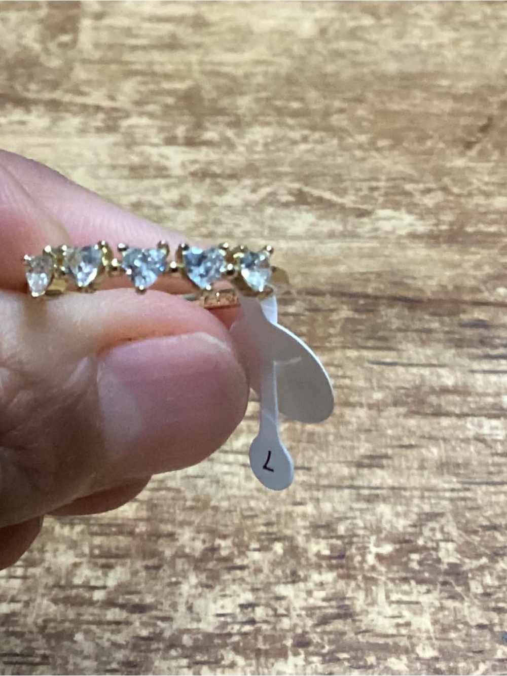 Gold-Tone Heart Crystal Row Ring - White Stones